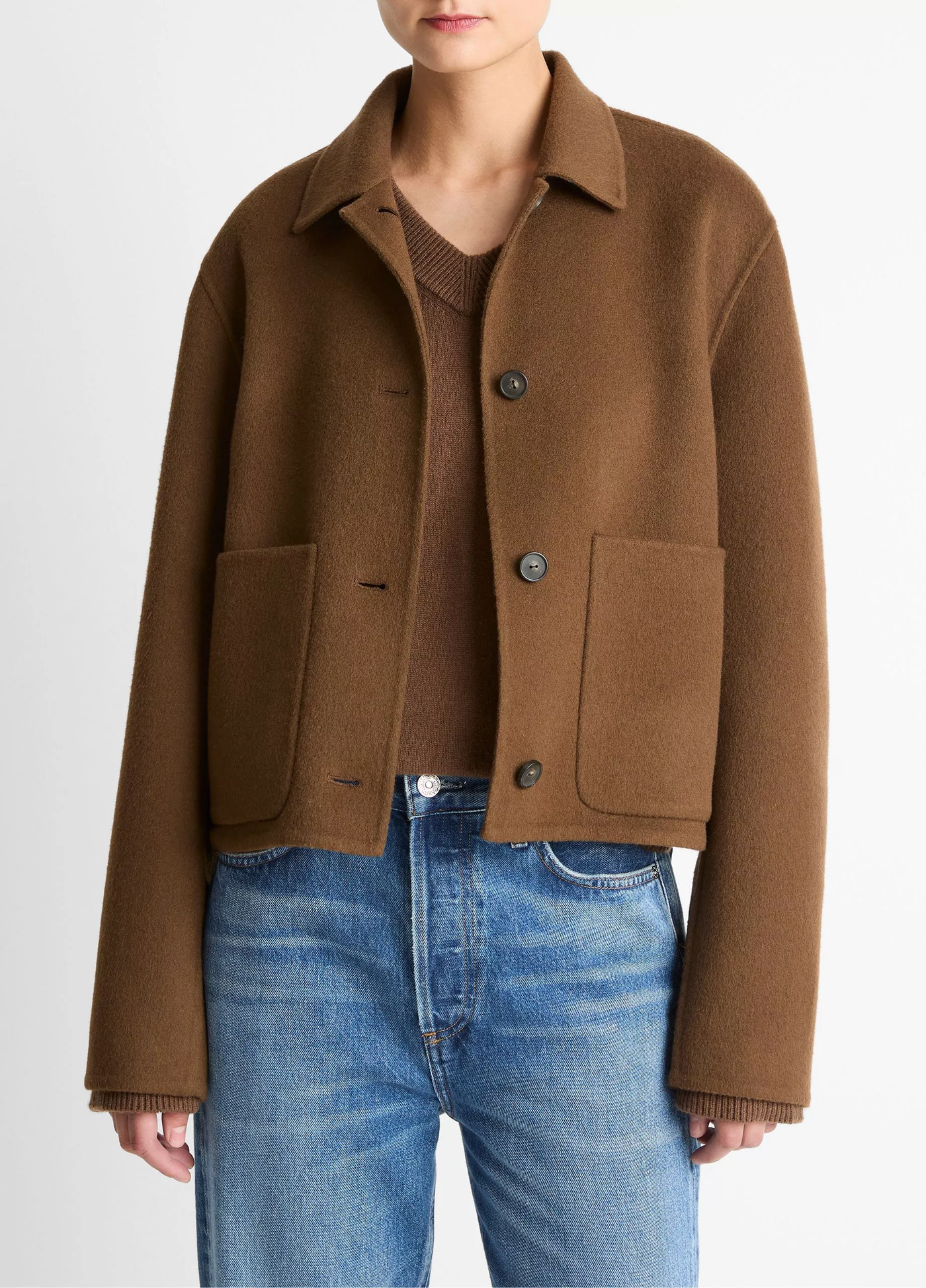 WOOL AND CASHMERE-BLEND SHORT JACKET IN HAZELNUT