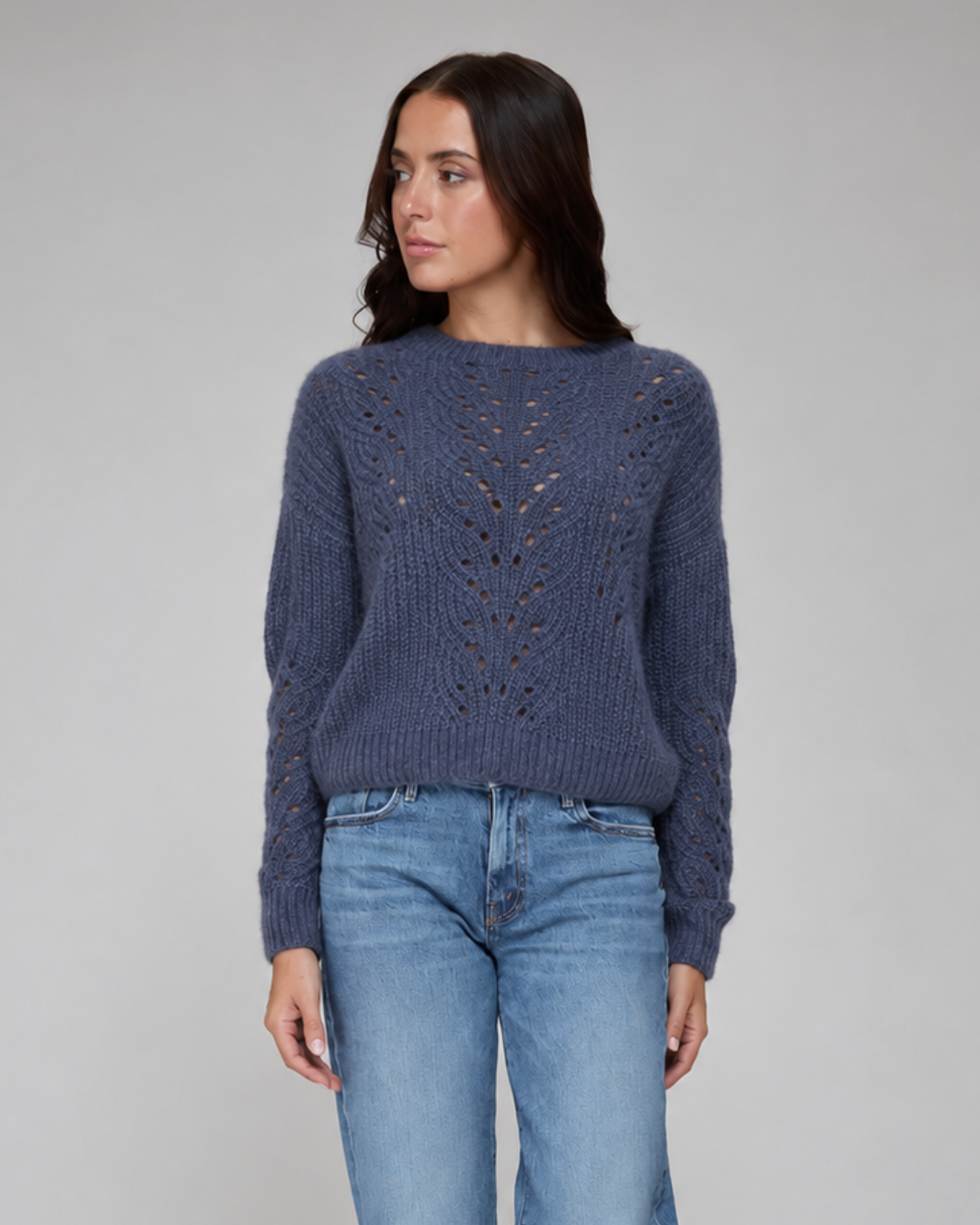 Autumn Cashmere Raglan Links Stitch Stripe Crew at Romi Boutique