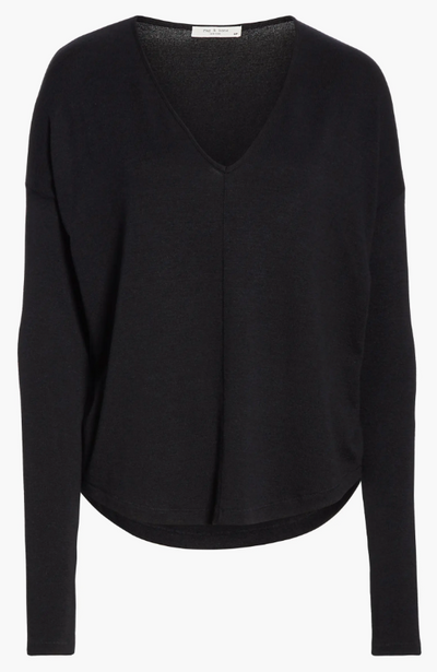 THE LONG SLEEVE KNIT VEE IN BLACK