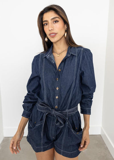 QUINCY ROMPER IN CHAMBRAY - Romi Boutique
