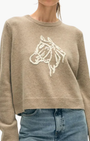 White & Warren CASHMERE BLEND HORSE EMBROIDERED CREW at Romi Boutique