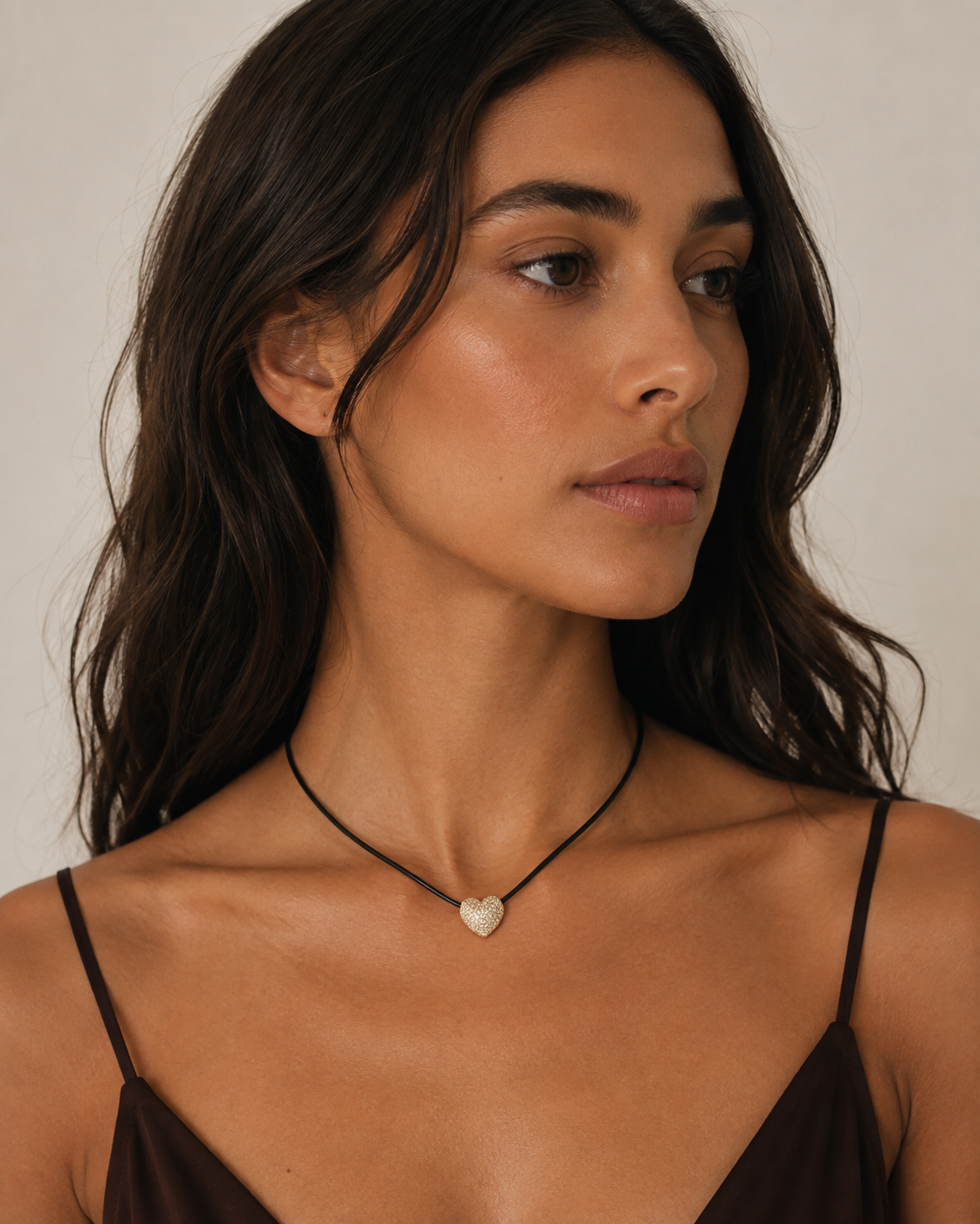 Pave Heart Cord Necklace