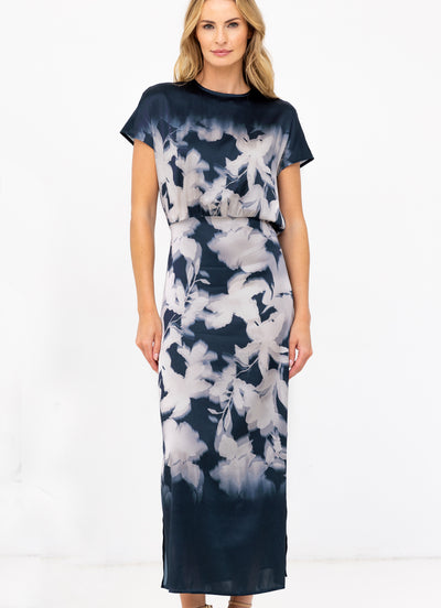 GO SLOUCH DRESS PLACED IN BLUE BIRD FLORAL DYE
