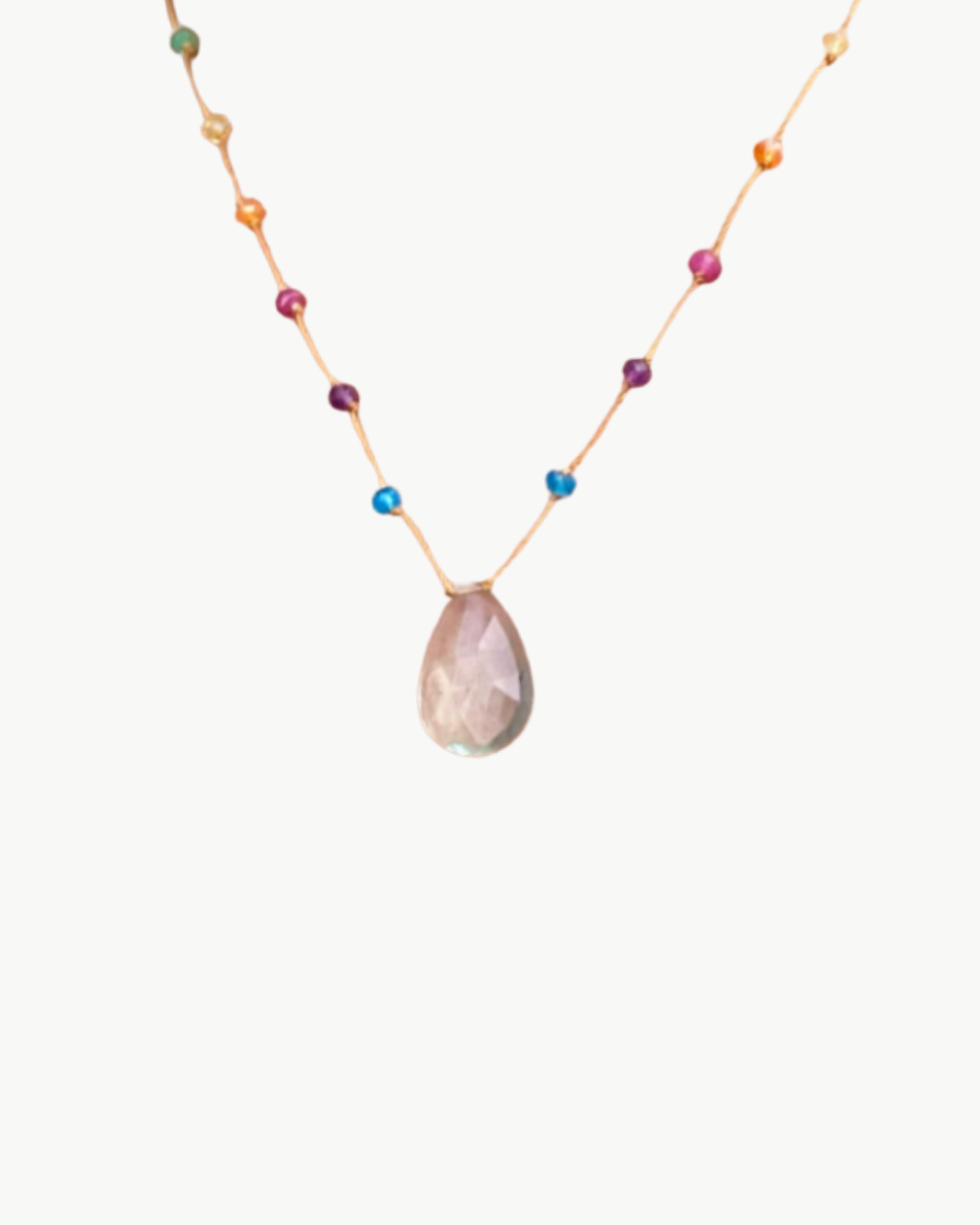 GREEN FLUORITE NECKLACE IN RAINBOW DROP