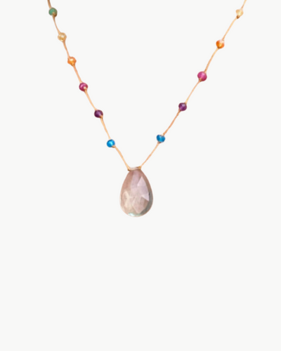GREEN FLUORITE NECKLACE IN RAINBOW DROP
