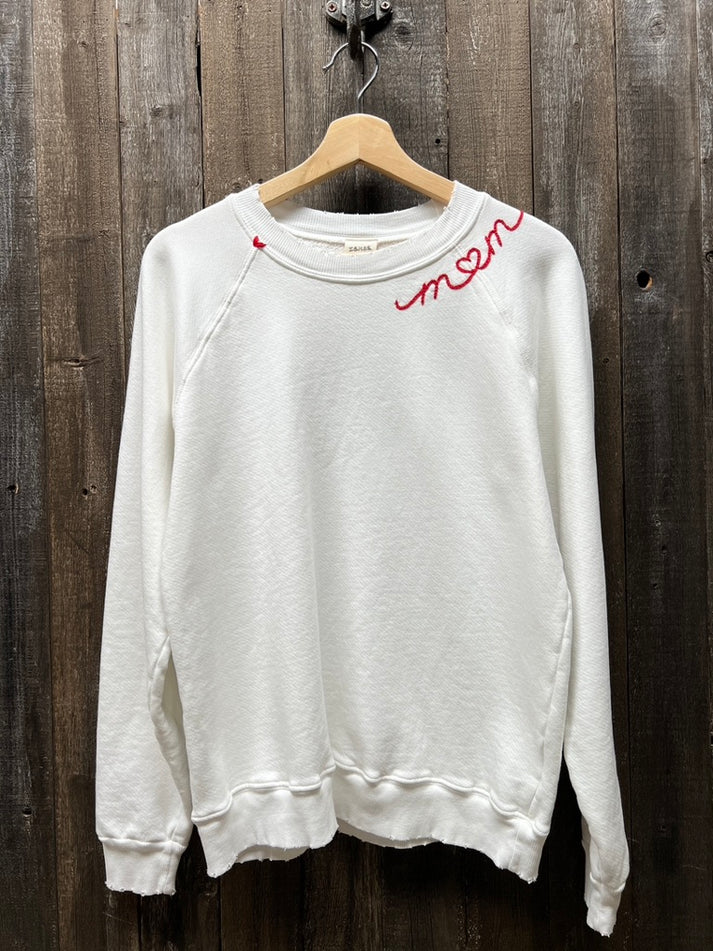 MOM EMBROIDERED CREWNECK IN OFF WHITE - Romi Boutique