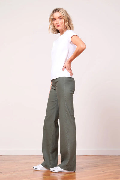 FLAVIA LINEN PANT IN OLIVE GREEN - Romi Boutique