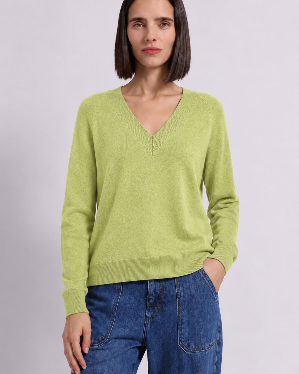Minnie Rose Cashmere Long Sleeve Shrunken V Neck at Romi Boutique