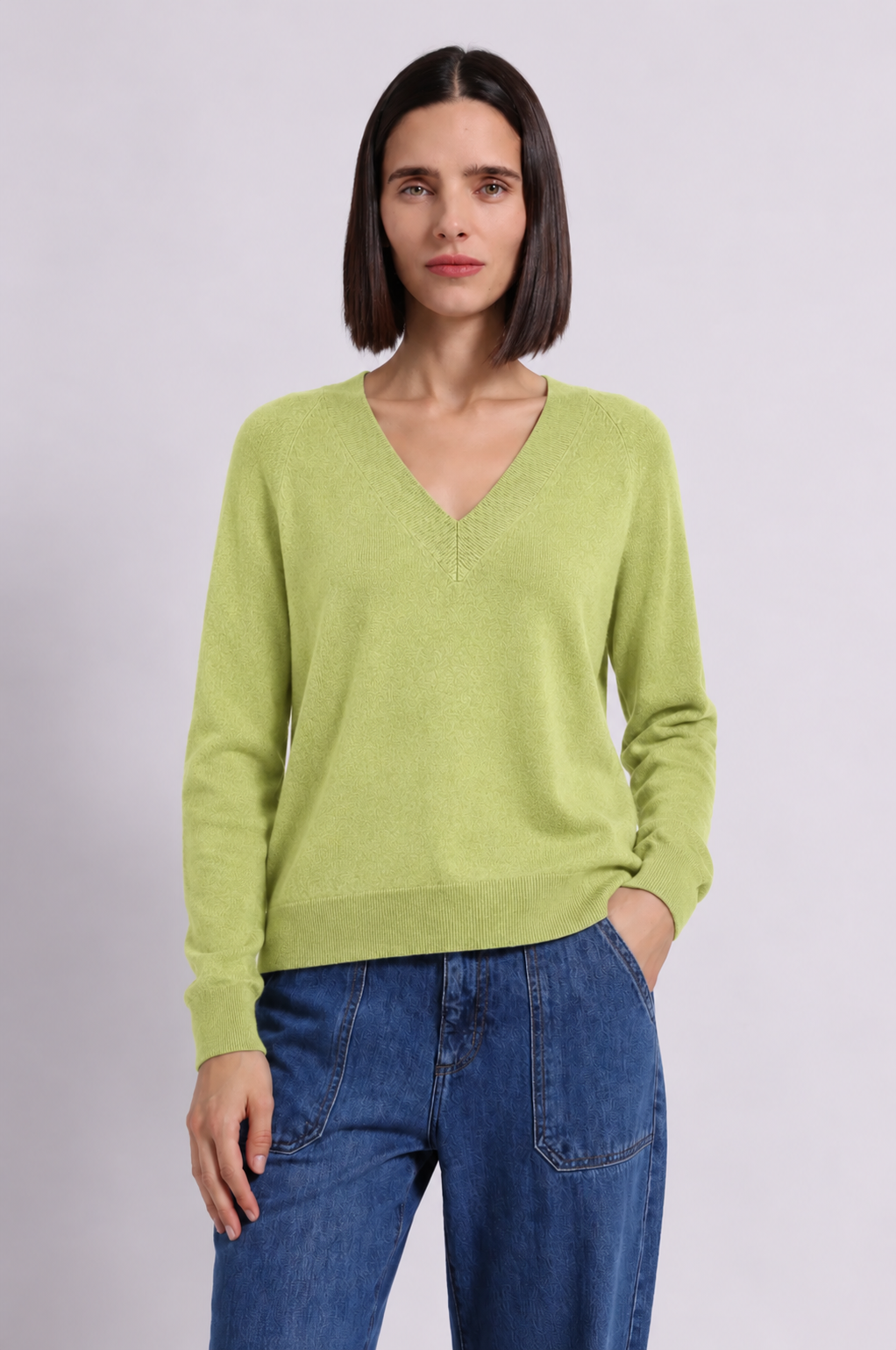 Minnie Rose Cashmere Long Sleeve Shrunken V Neck at Romi Boutique