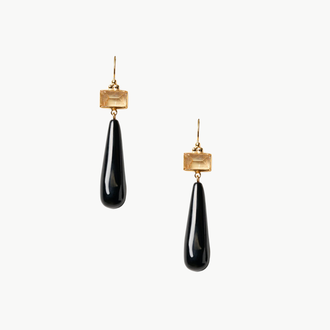 MESSINA EARRINGS IN BLACK AGATE - Romi Boutique