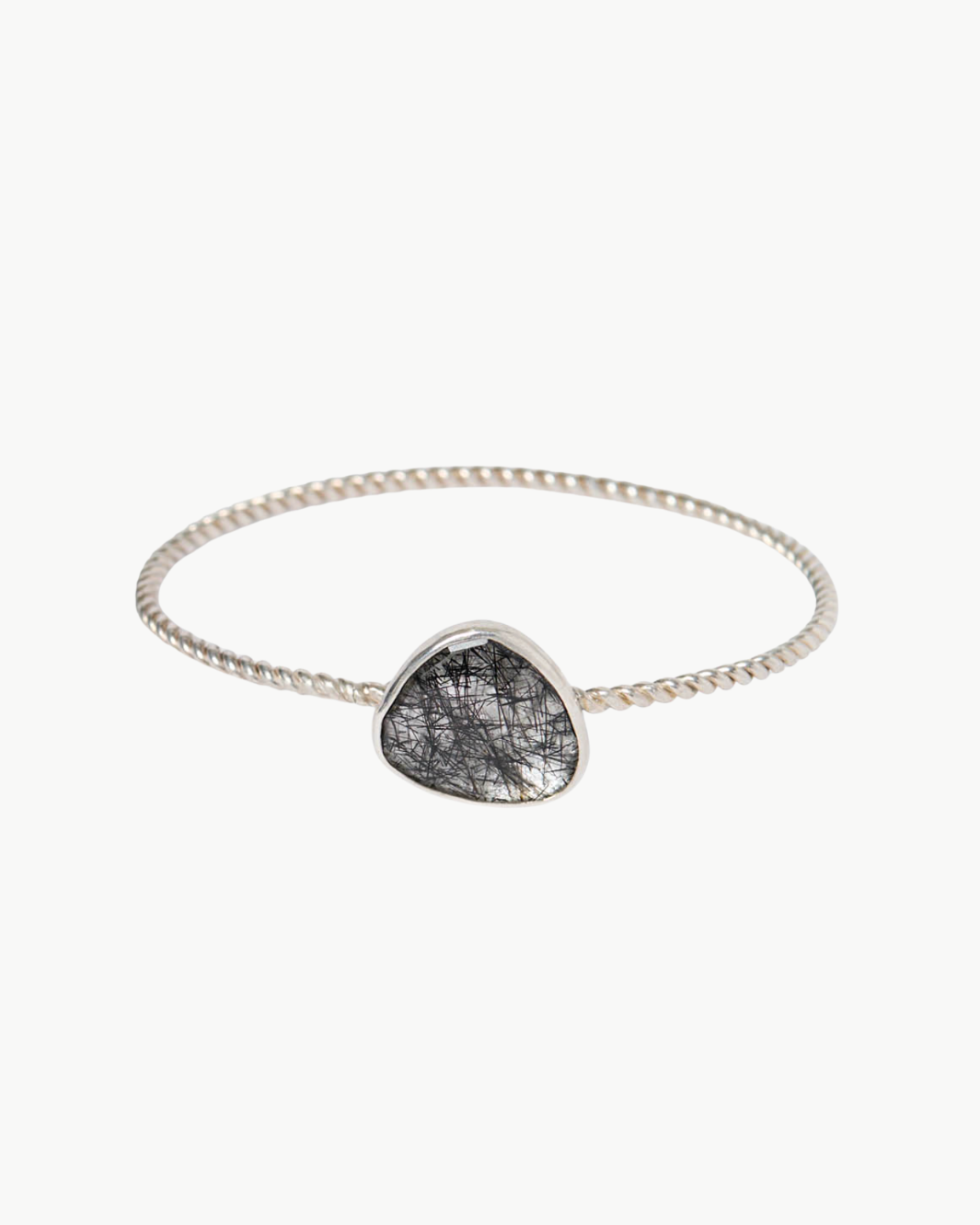 SILVER BEZEL BANGLE IN BLACK RUTILATED QUARTZ - Romi Boutique
