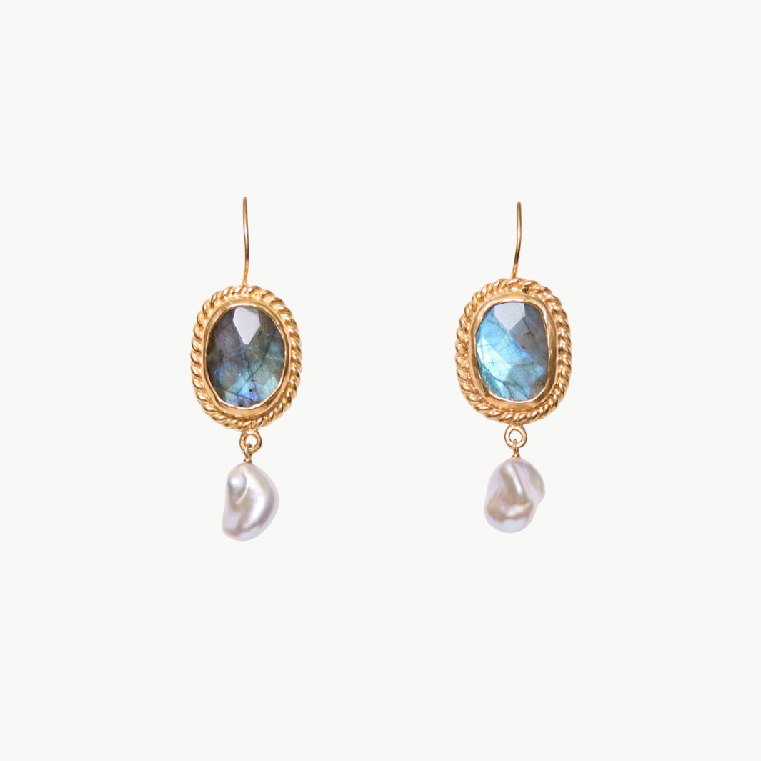 OVAL DANGLE EARRINGS IN LABRADORITE - Romi Boutique