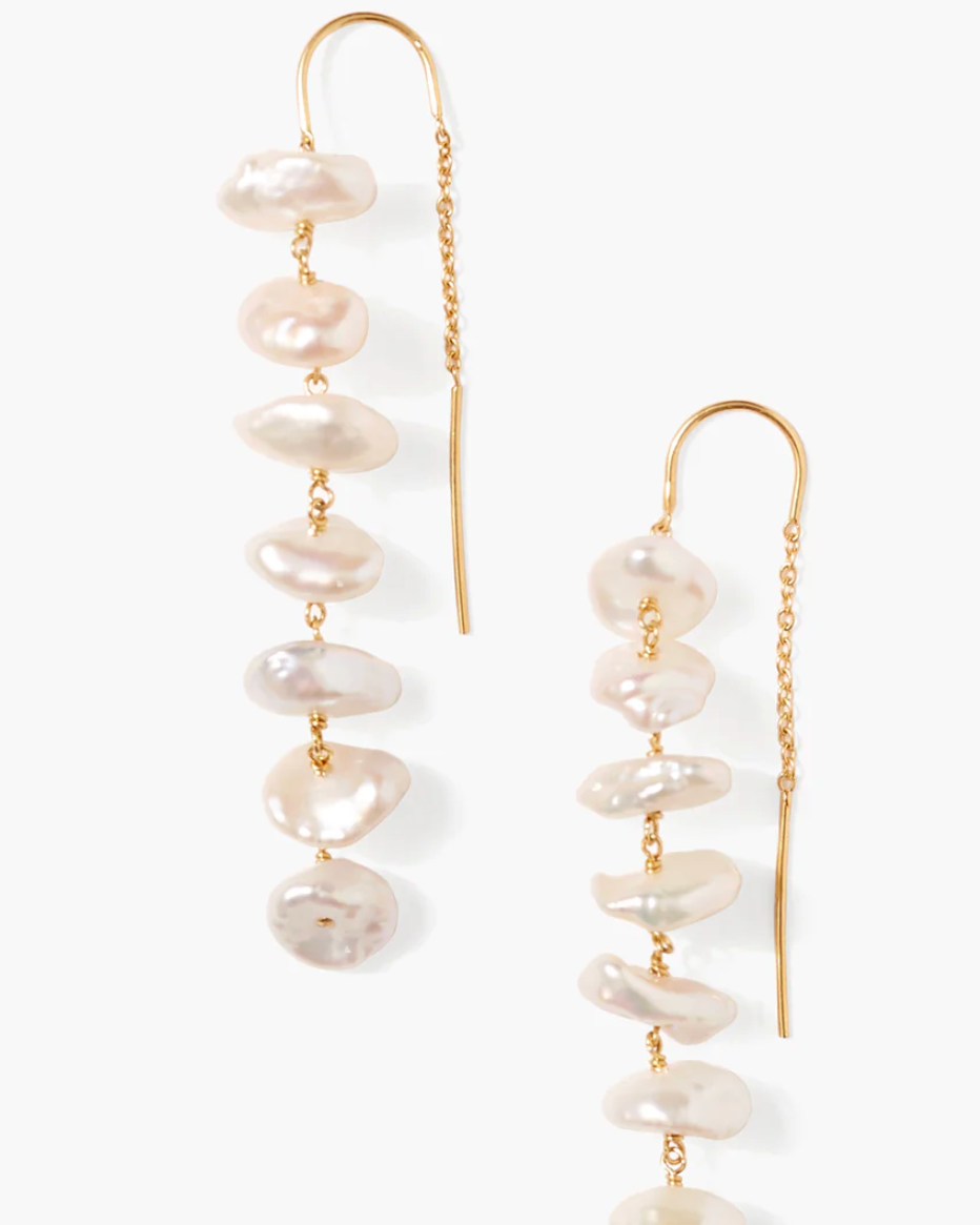 ANINI THREAD THRU EARRINGS IN WHITE PEARL by Chan Luu - Romi Boutique