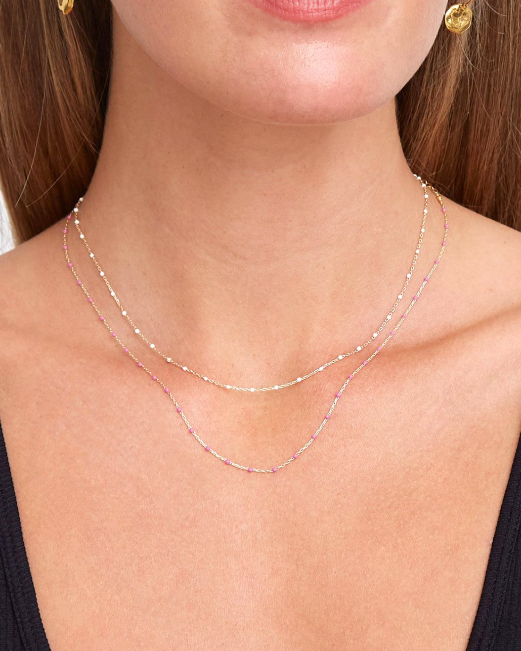 Chan Luu ENAMEL BEAD NECKLACE IN PINK ROSE at Romi Boutique