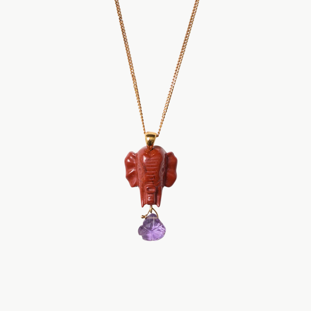 ELEPHANT NECKLACE IN RED JASPER - Romi Boutique