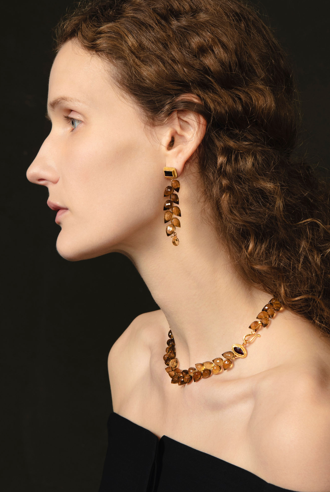 LEAF DROP EARRINGS IN WHISKEY QUARTZ - Romi Boutique