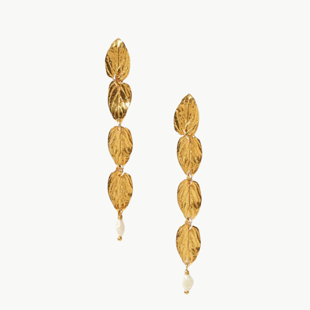 FALLING LEAF TIERED EARRINGS IN WHITE PEARL by Chan Luu - Romi Boutique