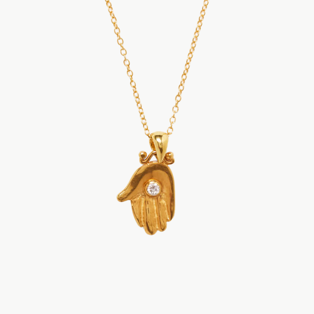 DIAMOND GIVING HAND NECKLACE IN YELLOW GOLD by Chan Luu - Romi Boutique