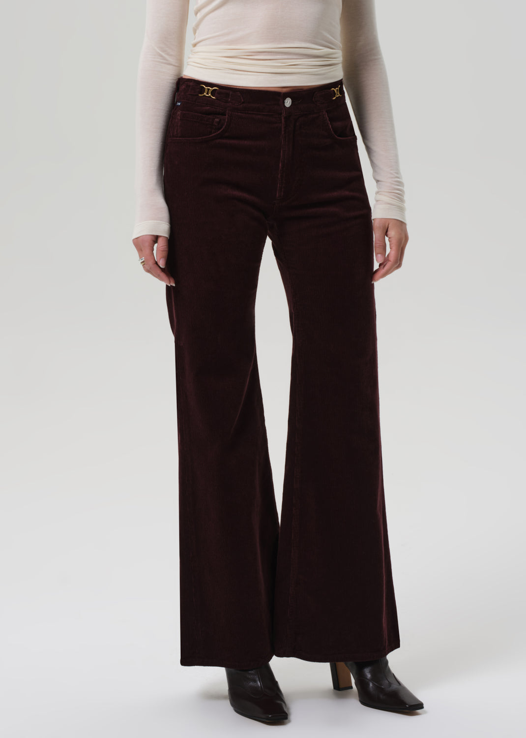 KIMBERLY FLARE W/ HORSEBIT CORDUROY IN MAHOGANY - Romi Boutique