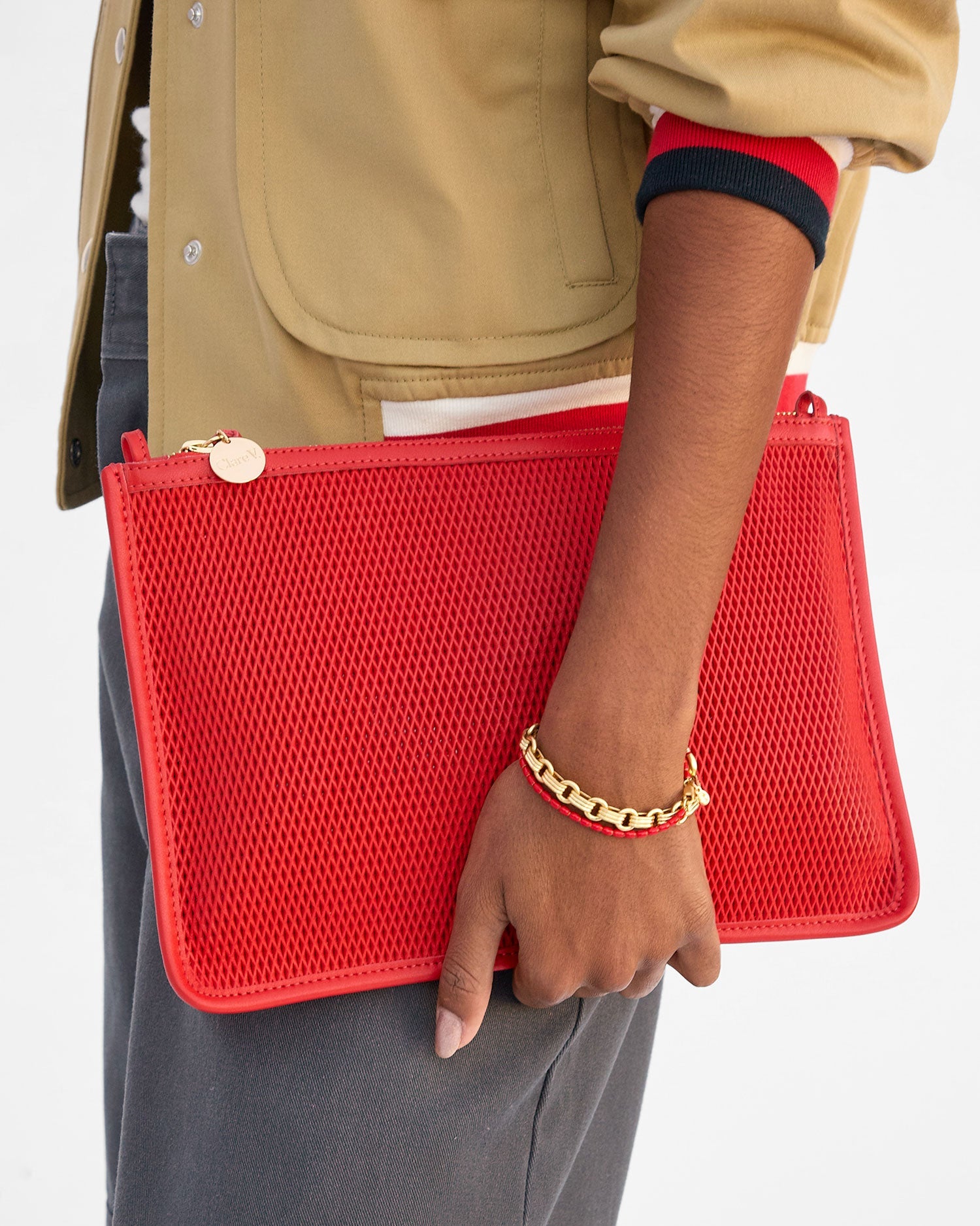 FOLDOVER CLUTCH W/ TABS DIAMOND PERF by Clare V - Romi Boutique
