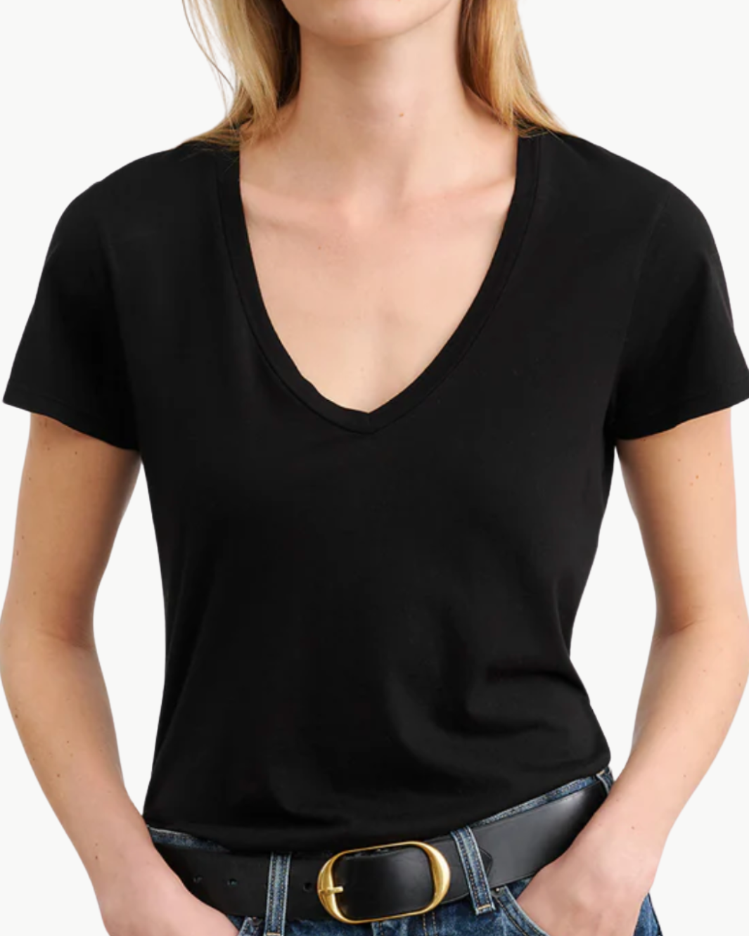 CAROL VNECK TEE SHIRT IN JET BLACK - Romi Boutique