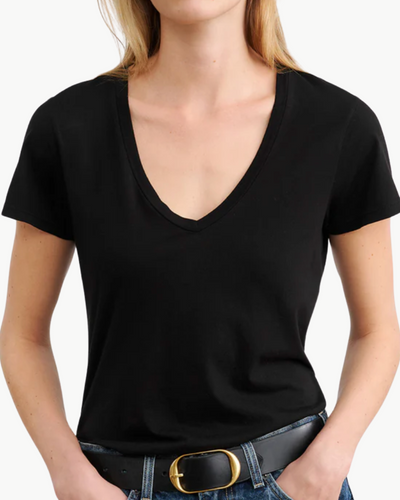 CAROL VNECK TEE SHIRT IN JET BLACK - Romi Boutique