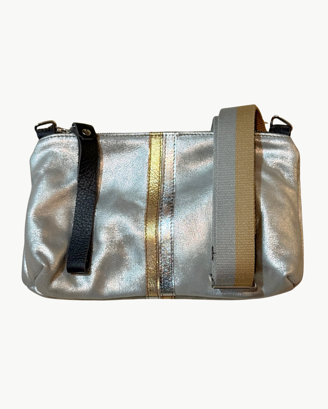NANCY IN DISTRESSED SILVER W/ STRIPES - Romi Boutique