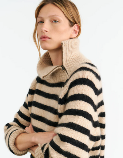 RAELYN STRIPE SWEATER IN PARCHMENT/BLACK STRIPE