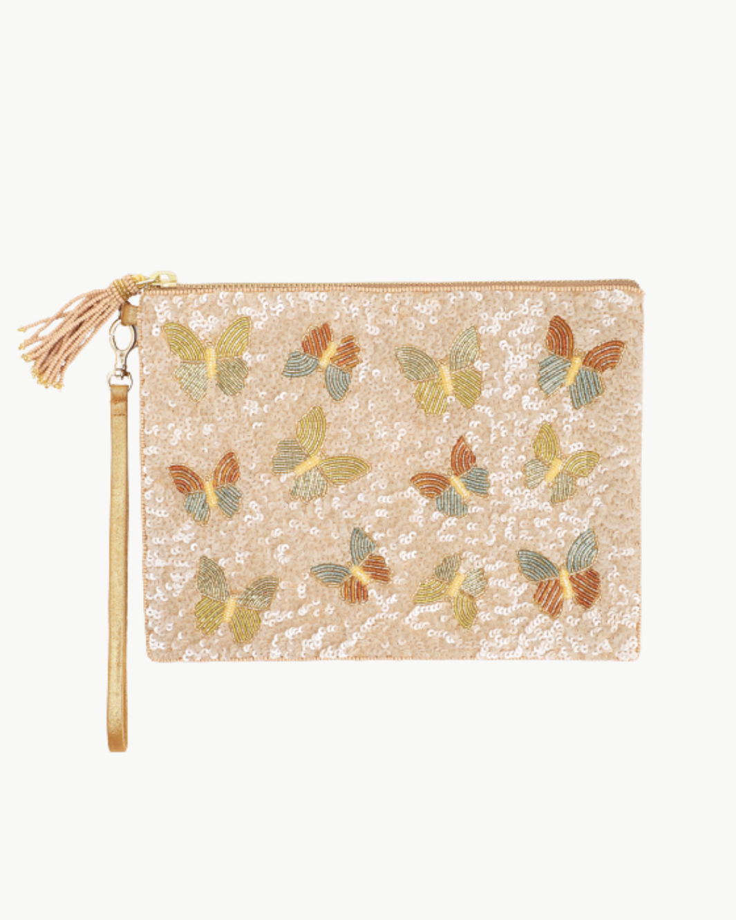 LARGE BUTTERFLY SEQUIN POUCH WITH CHAIN IN WINTER PASTEL