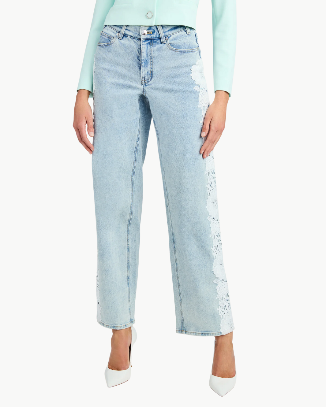 JETHRO LACE COMBO DENIM JEAN IN ICE BLUE/WHITE - Romi Boutique