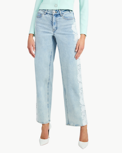 JETHRO LACE COMBO DENIM JEAN IN ICE BLUE/WHITE - Romi Boutique