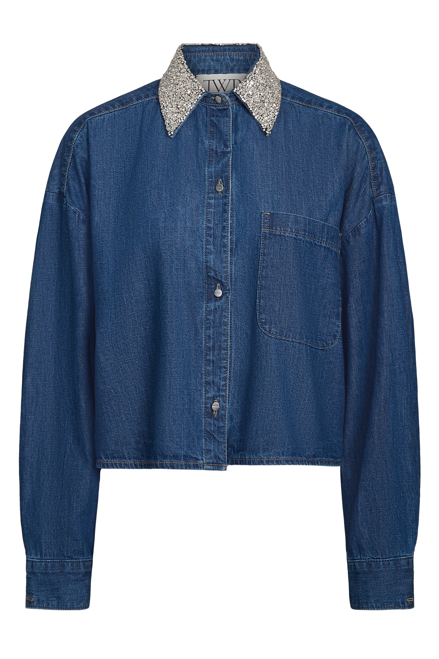 MY EX'S DENIM SHIRT W/ CRYSTAL COLLAR IN PARIS - Romi Boutique