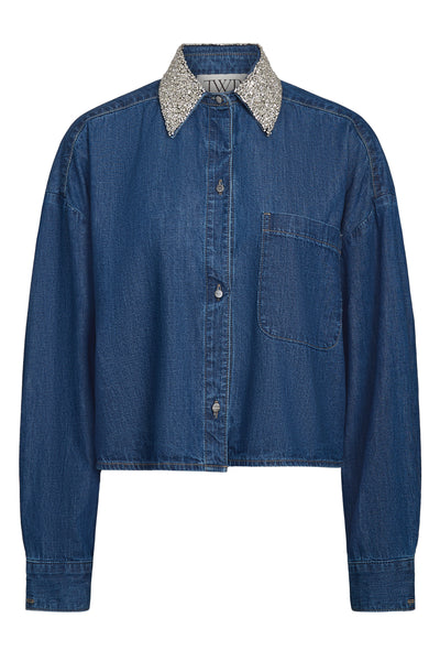MY EX'S DENIM SHIRT W/ CRYSTAL COLLAR IN PARIS - Romi Boutique