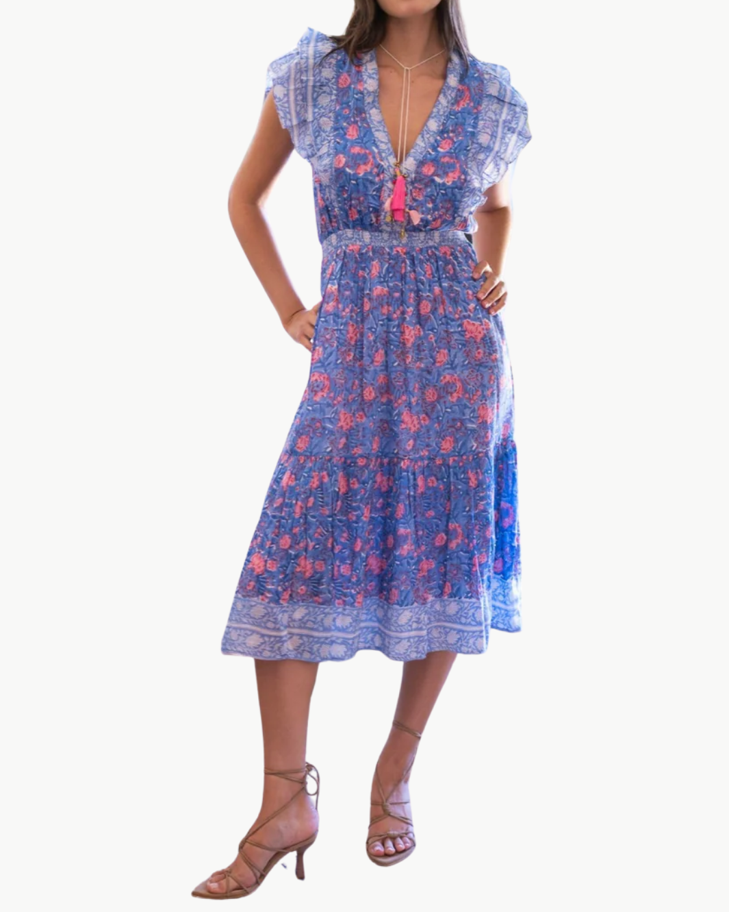 PHOEBE MIDI DRESS IN BLUE PINK PRINT