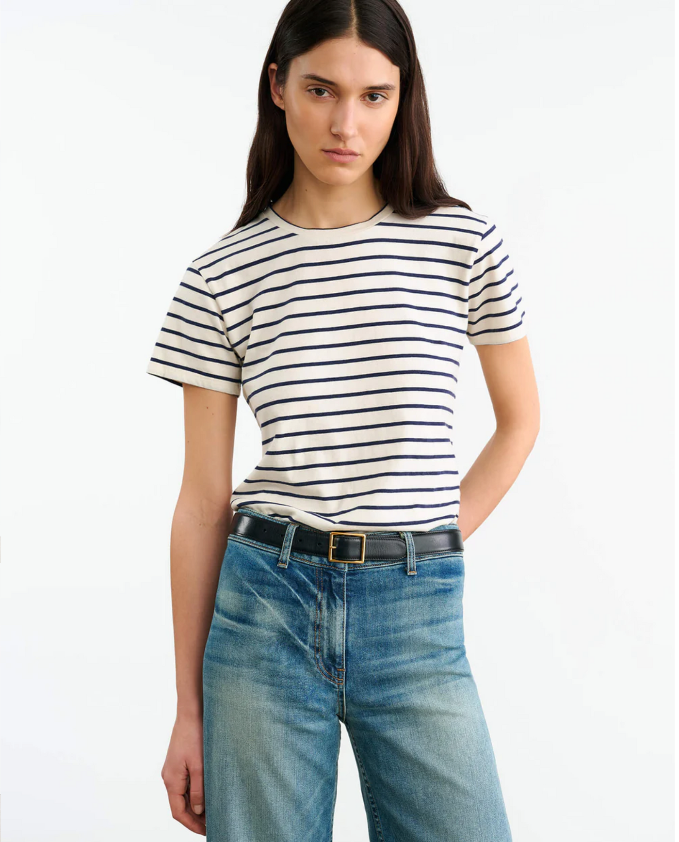 LANA TEE IN NAVY/NATURAL STRIPE