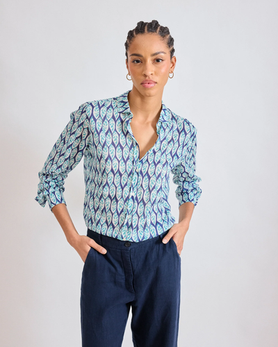 CORAZON WOVEN COTTON SHIRT IN BLUE - Romi Boutique