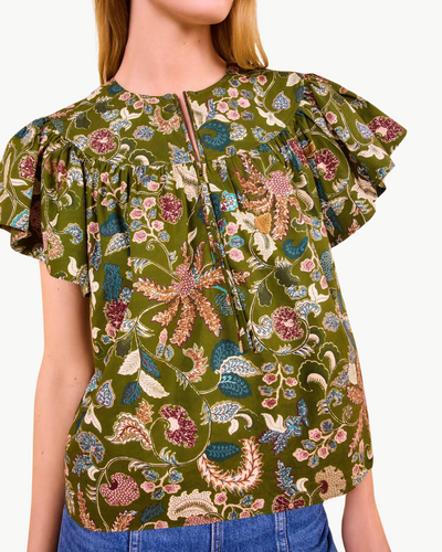 PERLINE FLUTTER SLEEVE BLOUSE IN LICHEN - Romi Boutique