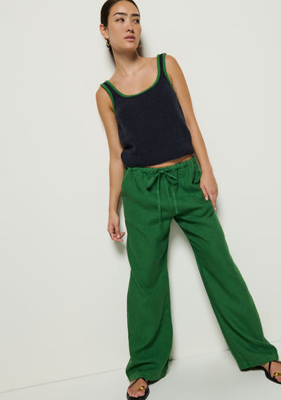 LUCIA TIE WAIST PANT IN GREEN LAWN