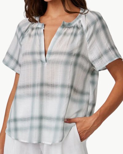 RAGLAN CAP SLEEVE PULLOVER IN SAGE SHADOW PLAID