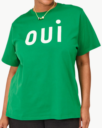 ORIGINAL TEE IN GREEN APPLE WITH CREAM PRINTED OUI - Romi Boutique