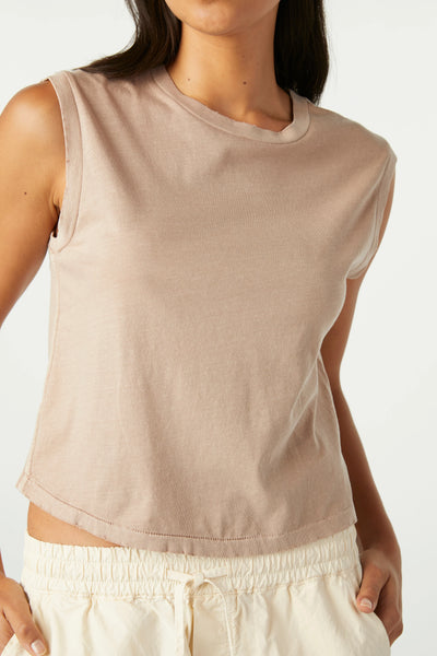 SLEEVELESS BABE TEE IN TAUPE - Romi Boutique