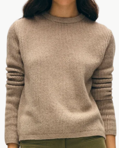 CASHMERE WAFFLE MESH CREW IN TAUPE HEATHER