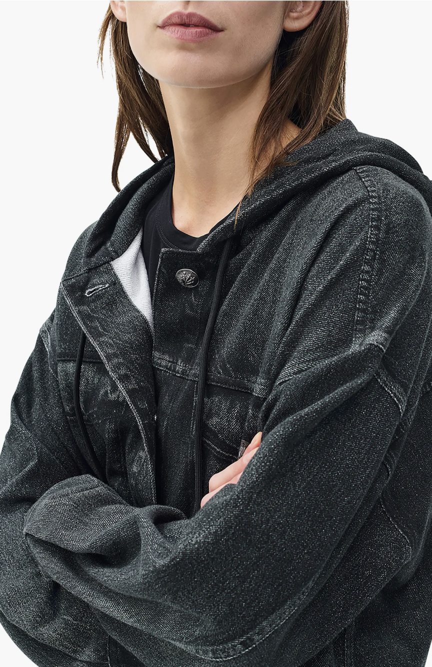 MIRAMAR TERRY HOOD TRUCKER JACKET IN FADED BLACK