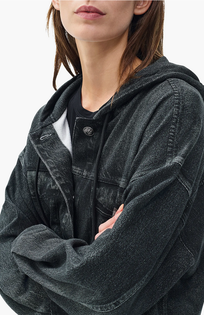 MIRAMAR TERRY HOOD TRUCKER JACKET IN FADED BLACK