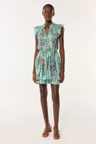 MINI DRESS CALLIE IN MINT EXOTIC FOREST - Romi Boutique