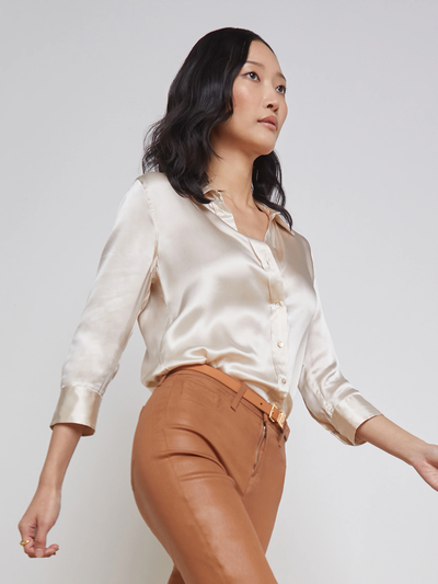 DANI 3/4 SLEEVE BLOUSE IN CHAMPAGNE - Romi Boutique