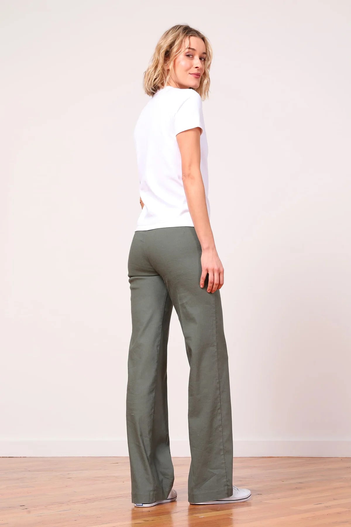 FLAVIA LINEN PANT IN OLIVE GREEN - Romi Boutique