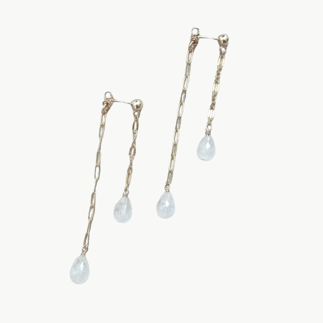 Maya Bauman DOUBLE TROUBLE GEM EARRINGS IN GOLD/MOONSTONE at Romi Boutique