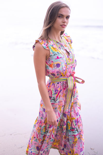 LOLA MIDI DRESS IN SUNSHINE PRINT