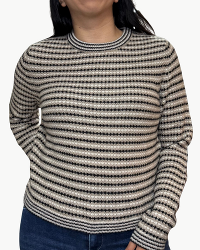 CASHMERE TEXTURED STRIPE CREW IN NEUTRAL COMBO